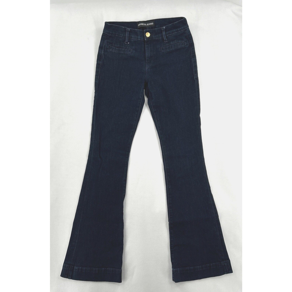 Express Flare Jeans Women's 4R Blue Slim Denim Low Rise Stretch Dungarees Dark